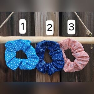 ONE Colorful Scrunchie Hair Tie Blue Orange Cotton Dots Shells Ocean Theme